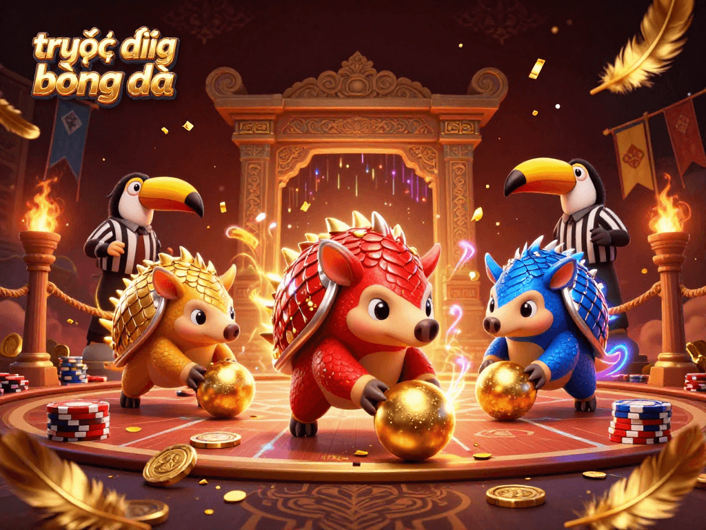 Watch trực tiếp bóng đá with exciting pangolins competing in a vibrant casino-themed arena.