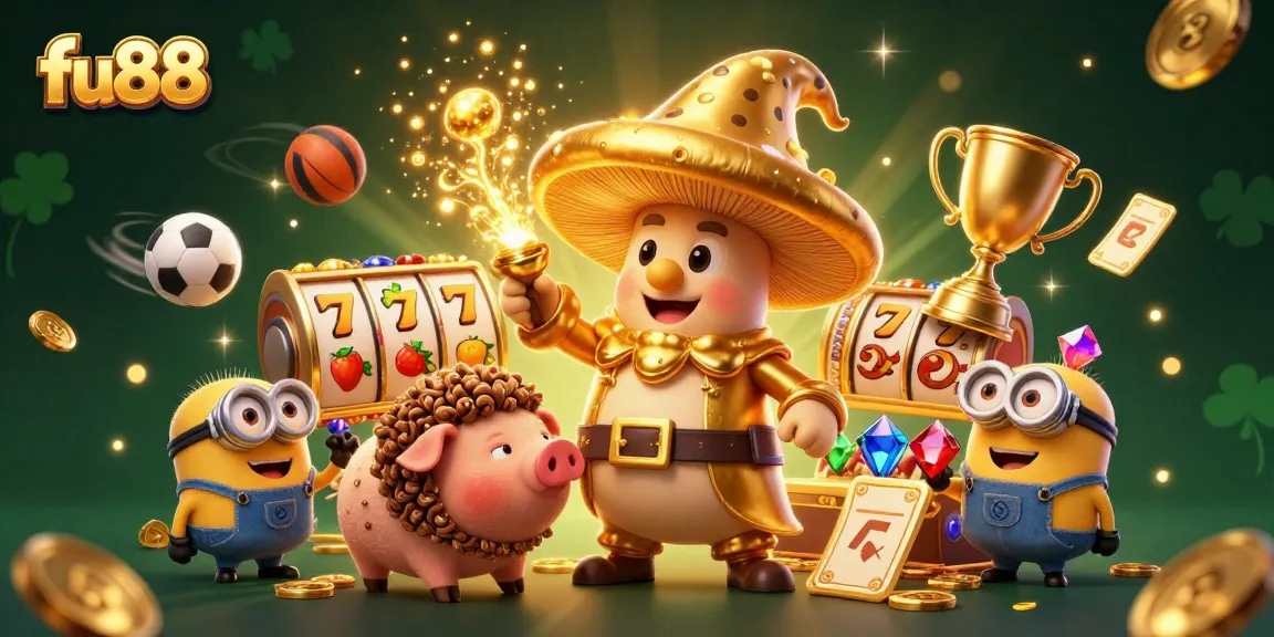 Win big with fu88 in this vibrant 3D illustration featuring a magical casino atmosphere.