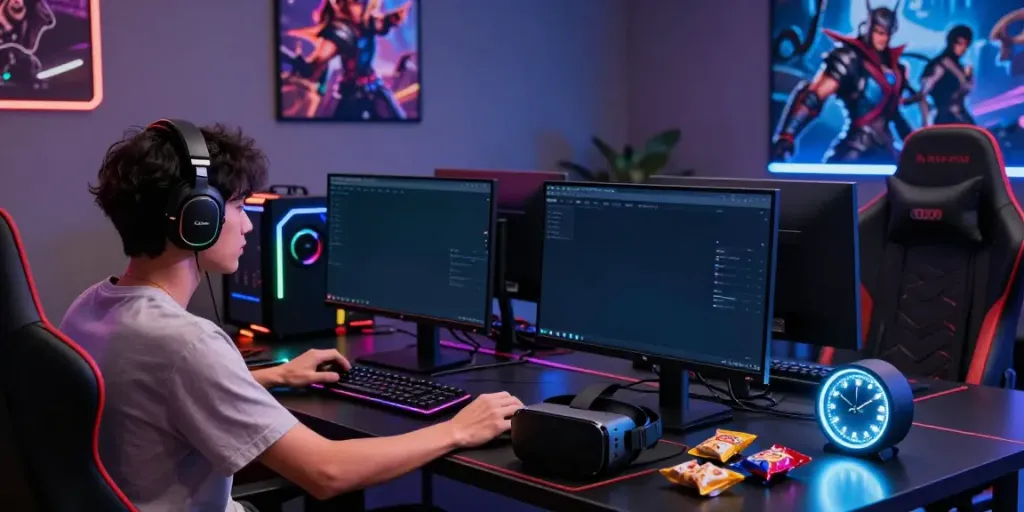 A passionate gamer immersed in online gaming on Trang chủ GO88, surrounded by RGB lights and gaming gear.