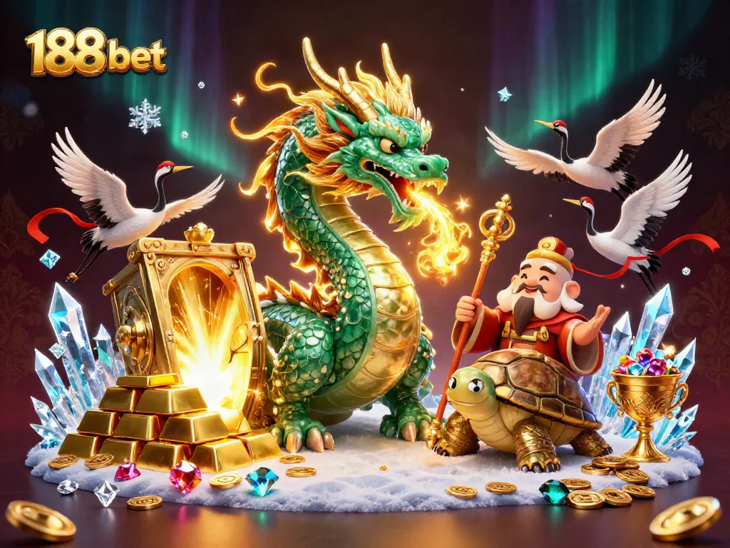 Engaging 188 bet casino scene with dragons, turtles, and treasures for players.