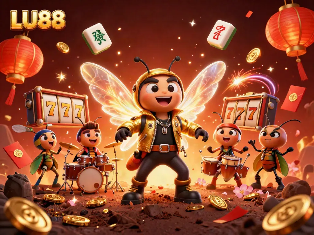 Engage with LU88 slots as a cicada rock star energizes the scene with vibrant casino elements.