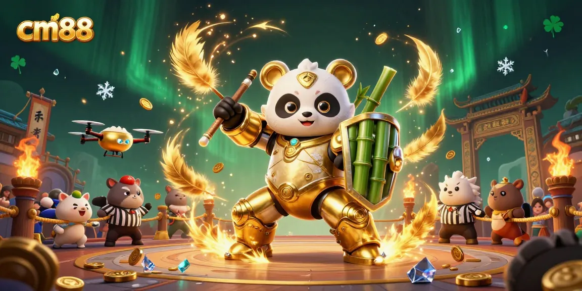 Experience premium gameplay at cm88 with the thrilling mech-suit panda battling in an action-packed casino arena.
