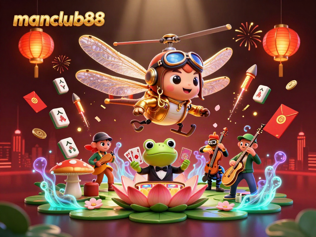 Experience the thrilling atmosphere at manclub88 with card games, dynamic characters, and festive decorations.