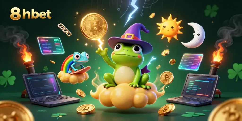 Experience the thrill of 8xbet as the weather wizard frog unleashes a storm of golden coins.