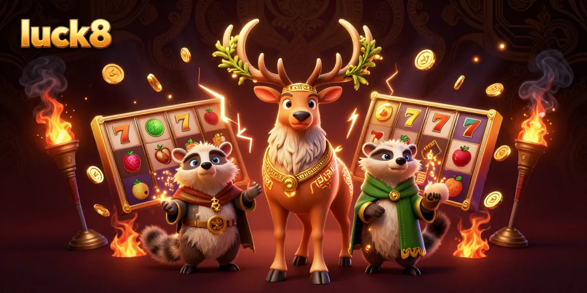 Experience the thrilling excitement of luck8 at a vibrant casino scene with slot reels and dynamic characters.