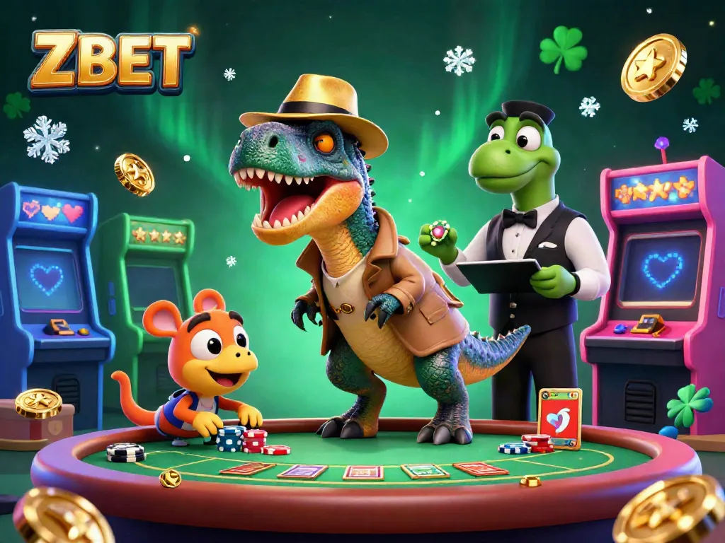 ZBET velociraptor card counter blends humor and strategy at a blackjack table surrounded by dynamic casino elements.
