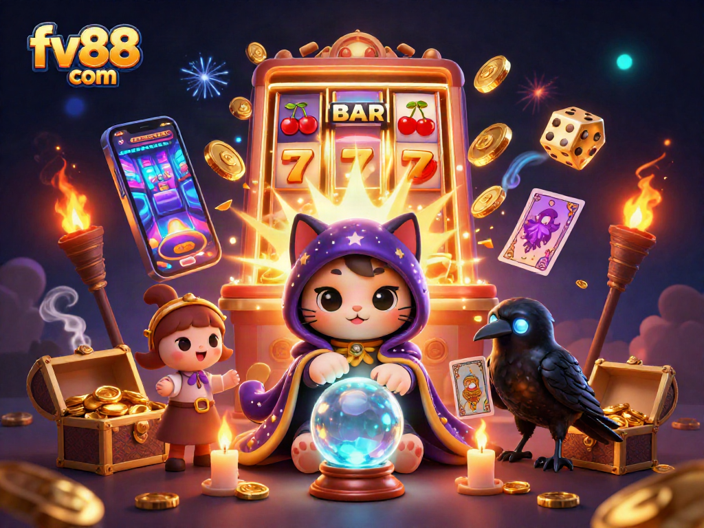 Engage with exhilarating games at fv88 com with a vibrant slot machine and mystical characters!