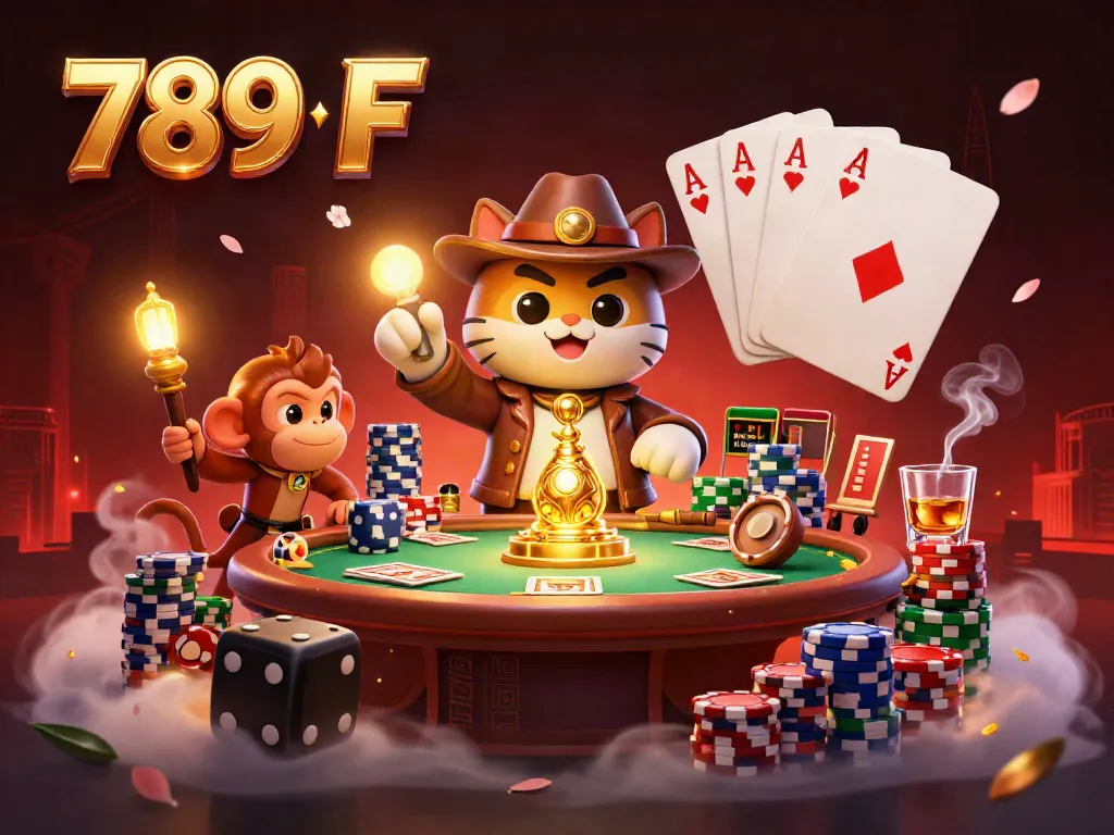 Experience excitement at 789 F with a vibrant casino-themed adventure featuring a cartoon explorer.