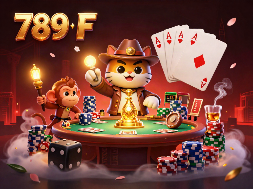 Experience excitement at 789 F with a vibrant casino-themed adventure featuring a cartoon explorer.