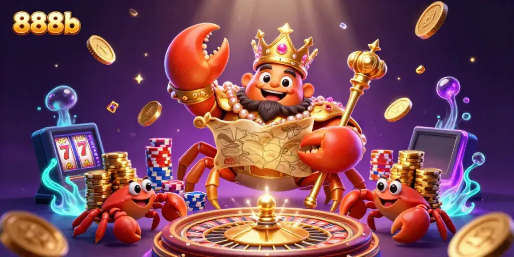 Experience exhilarating gaming at 888b with our vivid 3D casino scene filled with golden treasures and vibrant elements.