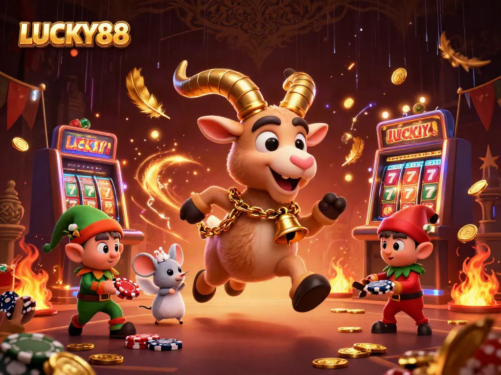 Experience the thrill of winning at LUCKY88 Casino with vibrant characters and festive elements.