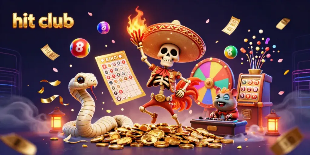 Experience vibrant gaming fun with hit club's animated celebration, featuring colorful lottery elements.