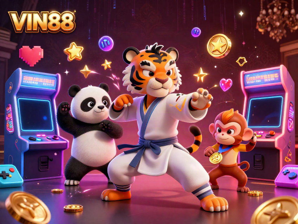 Experience thrilling gameplay at VIN88 with engaging characters and vibrant casino elements.