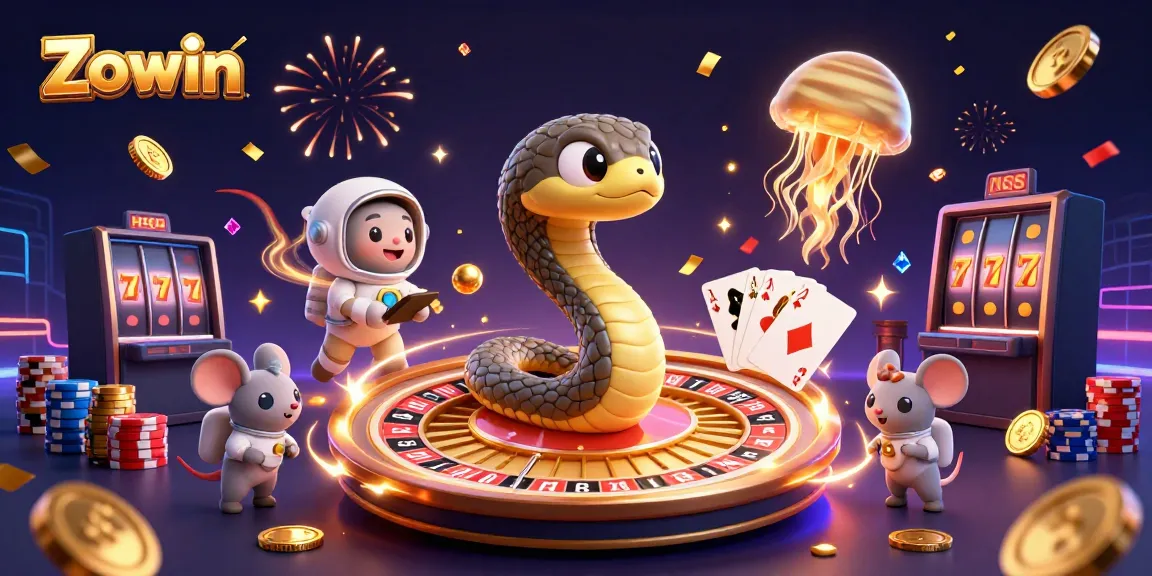 Experience thrilling gaming action at Zowin with cartoon characters and cosmic themes.