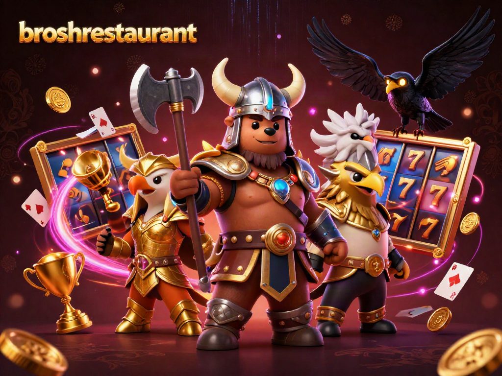 Experience thrilling action at broshrestaurant with cinematic casino elements and cartoon characters.