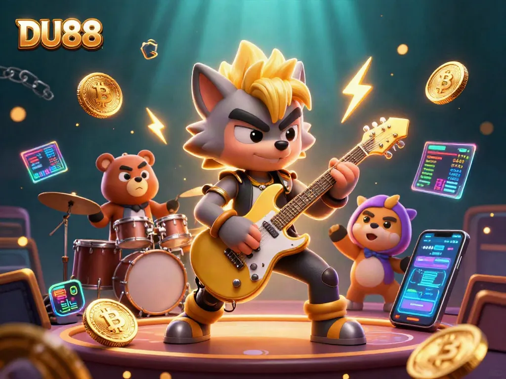 Experience thrilling gameplay with DU88's vibrant 3D animated casino scene featuring crypto elements.