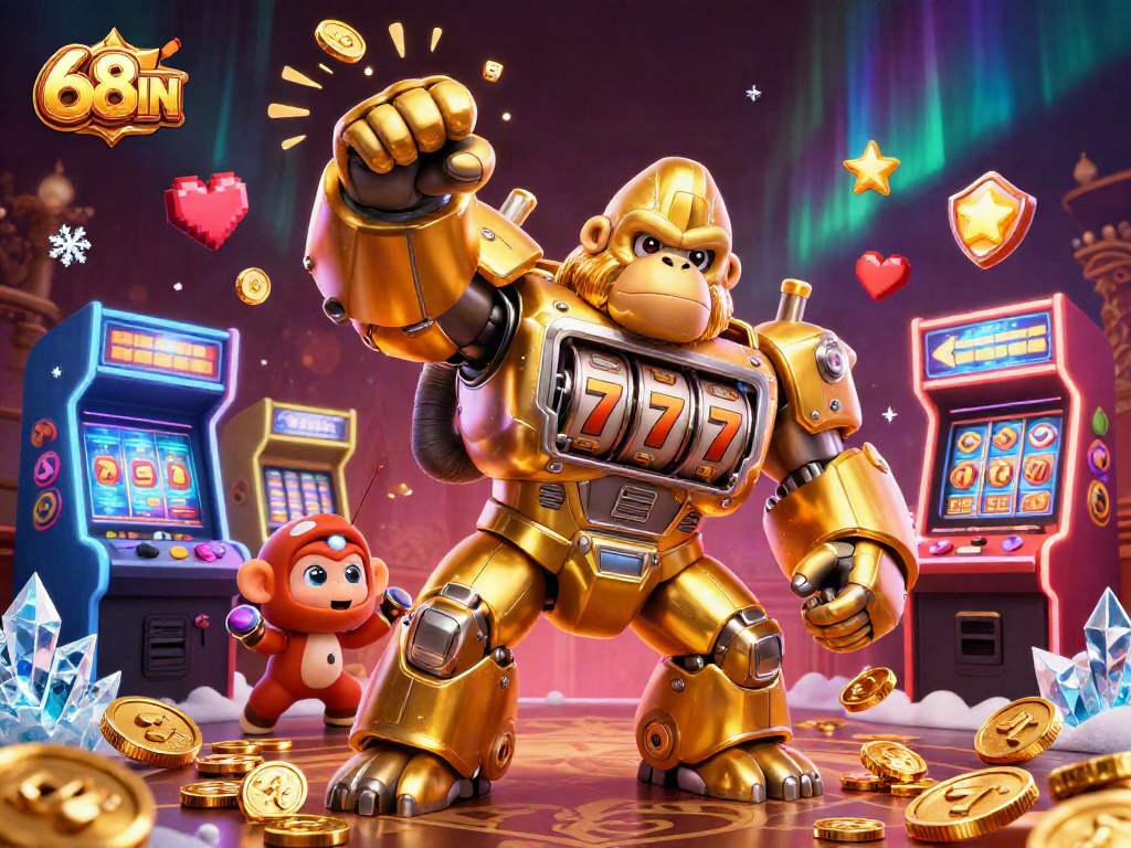 Experience 68WIN's thrilling casino atmosphere with a dynamic 3D illustration of gaming excitement.
