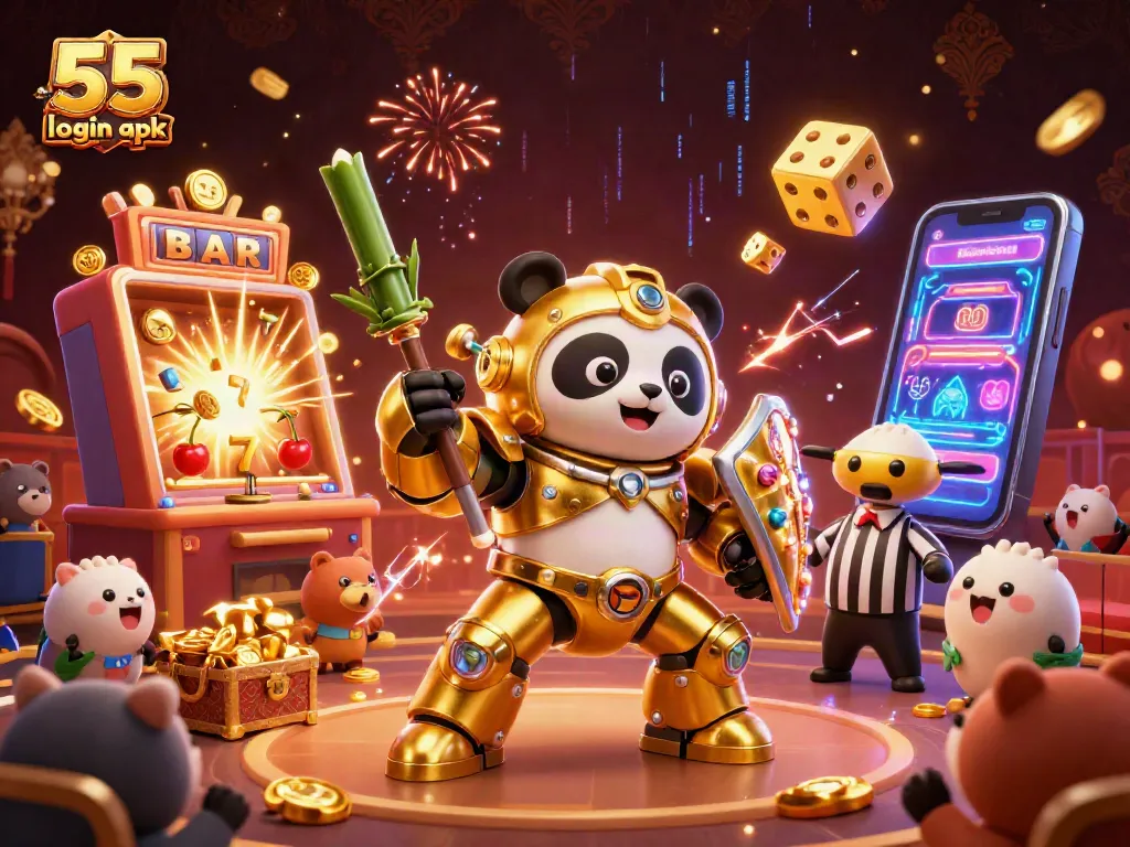 Engage with exciting 55 club login apk featuring a panda pilot in an electrifying casino arena.