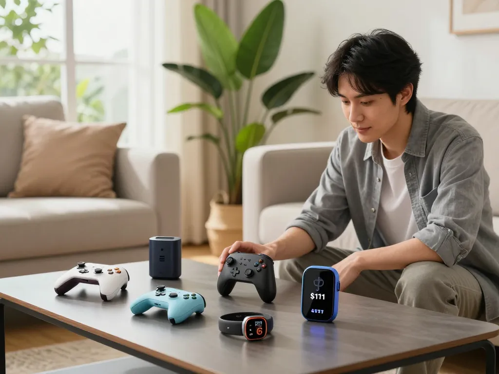Exploring cool tech gadgets under $171, featuring innovative devices in a stylish living room setting.