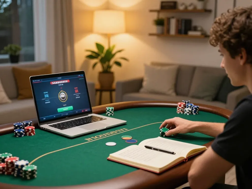 Người chơi thưởng thức poker trên nền tảng trực tuyến của 12bet với sổ ghi chép chiến lược