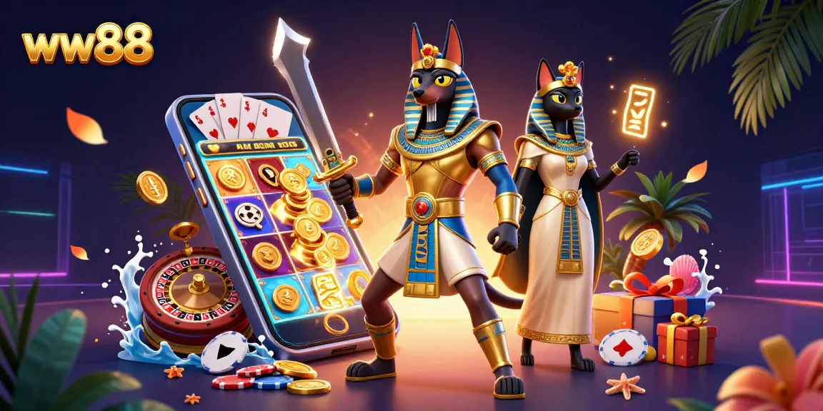 Experience thrilling action with ww88 as Anubis and Bastet create excitement around casino games.
