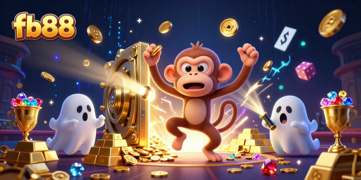 Engage in thrilling gameplay at fb88 with a lively haunted casino scene featuring playful gambler characters.