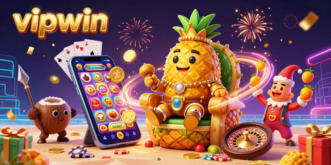 Experience thrilling fun with vipwin in this vibrant 3D casino illustration featuring a golden king and dynamic game elements.