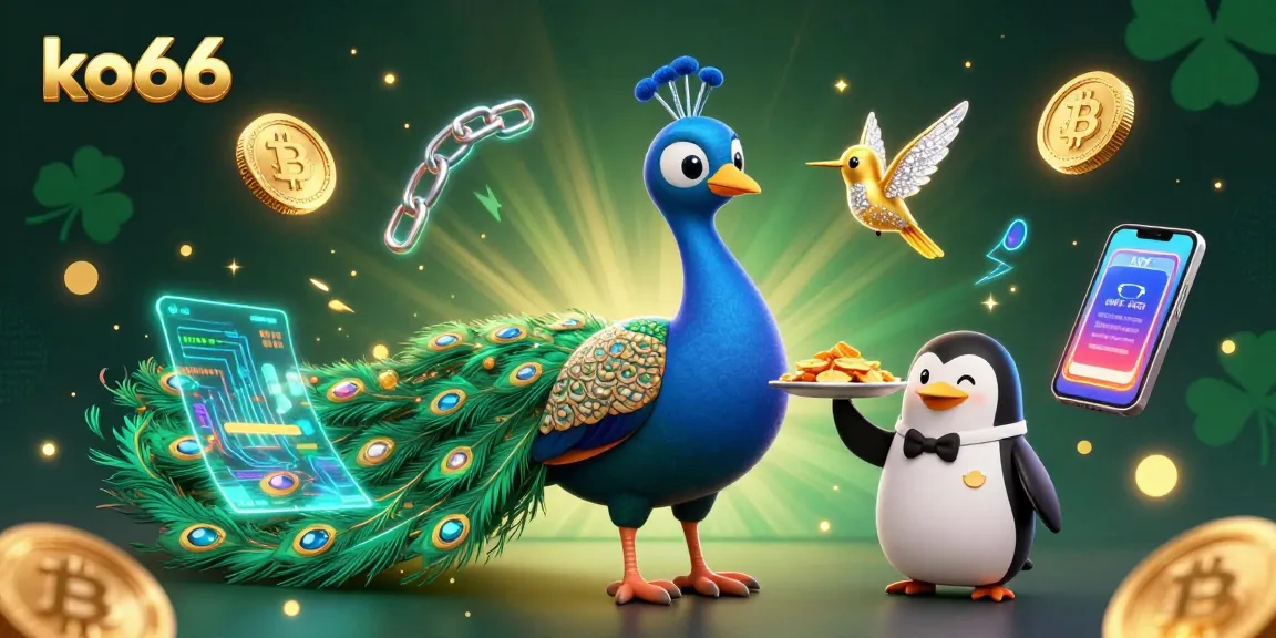 Spin and win at ko66 with vibrant 3D digital casino illustration featuring playful characters and crypto elements.