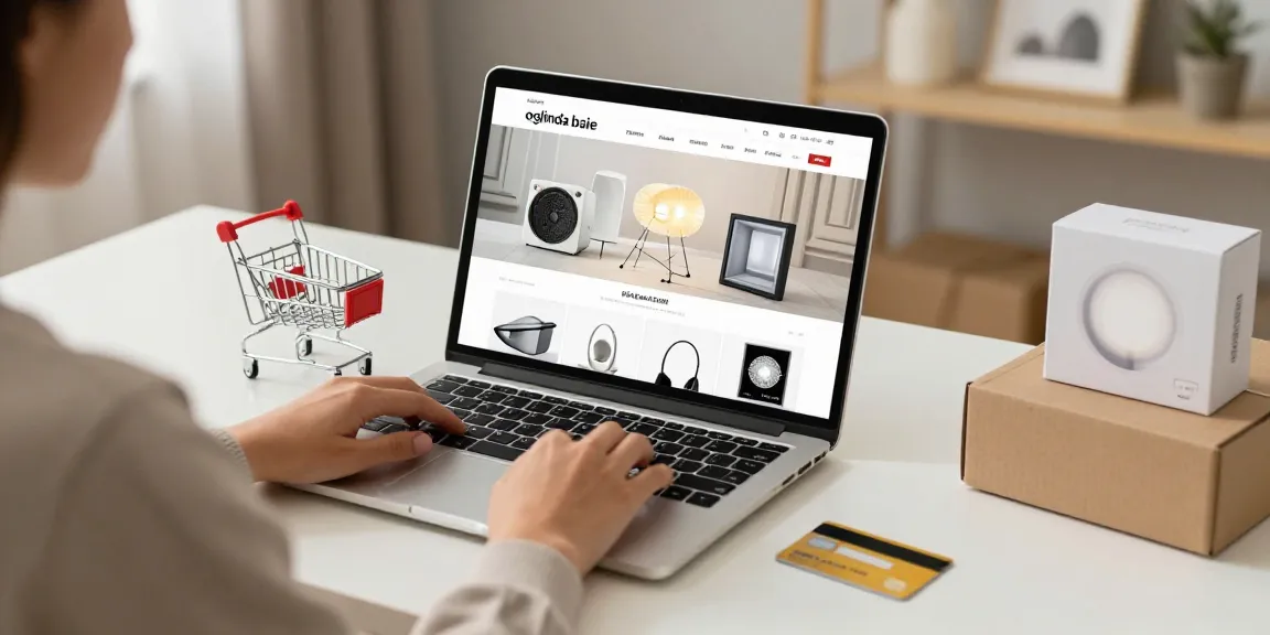 "Oglinda baie showcased in an online shopping experience for best deals on LED products."