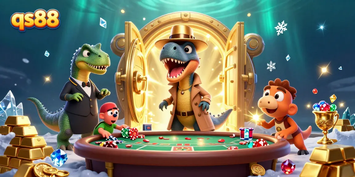 Experience the thrilling blackjack action at qs88 with a clever velociraptor card counter.