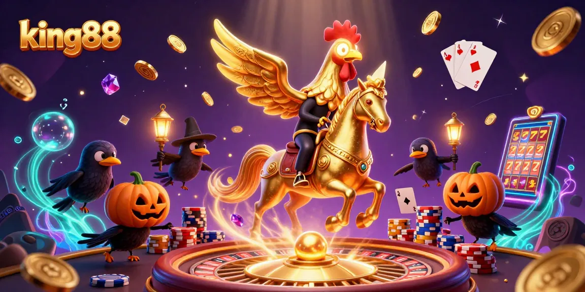 Experience the thrill of king88 in this vibrant casino scene with golden roosters and spectacular gaming elements.