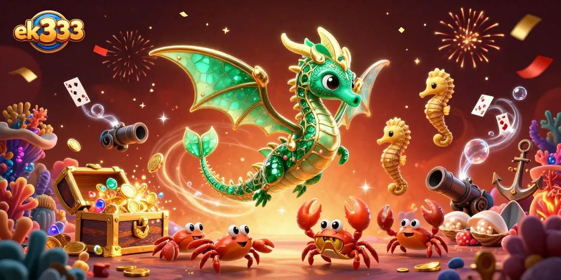 Experience the excitement of ek333 with a dazzling underwater scene filled with gold coins and enchanting dragons.