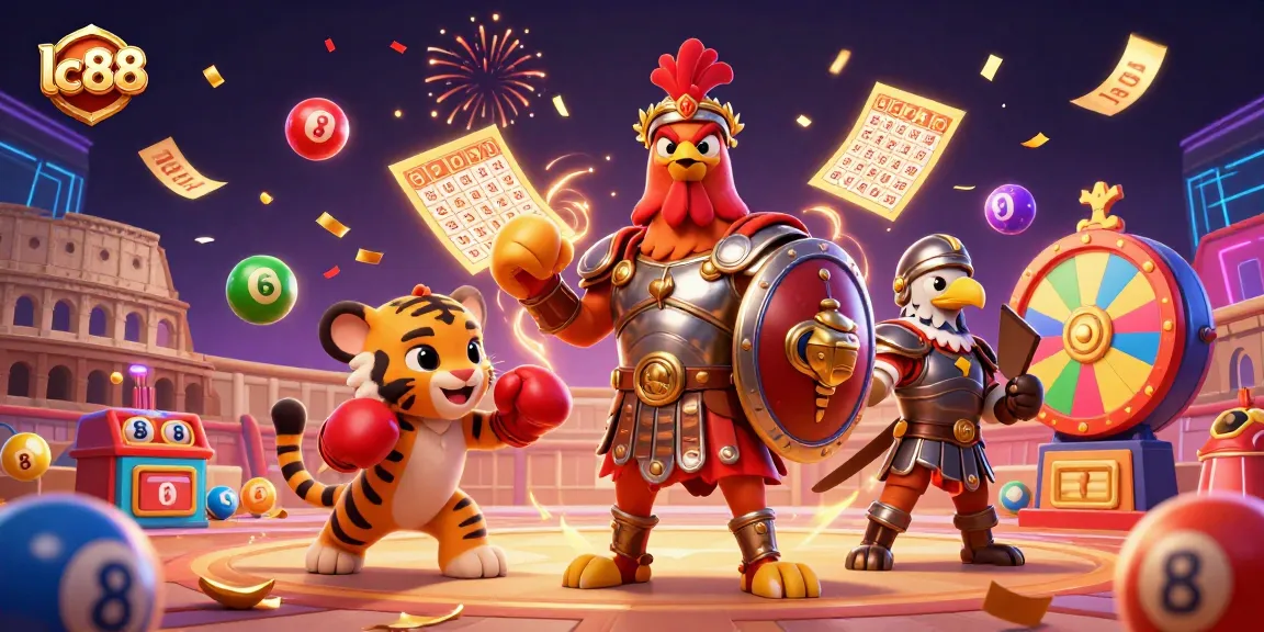 Join the excitement of lc88 with vibrant lottery elements and engaging characters in a dazzling casino scene.